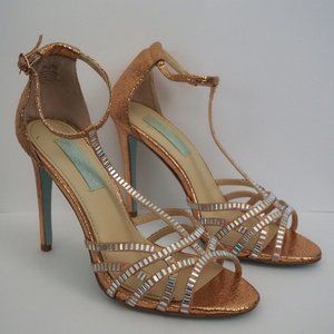 Blue by Betsey Johnson Ruby Rose Gold Rhinestone Heels, Women's Size 7M